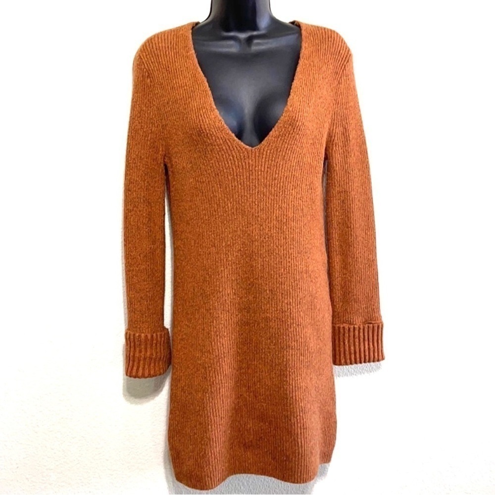 Something Navy Brown V-Neck Long Sleeve cover Tunic Sweater Size S